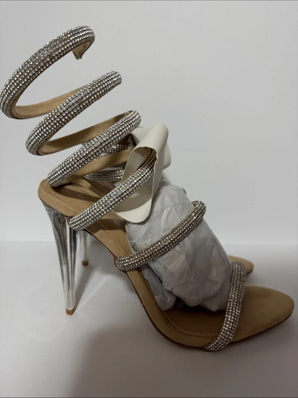Shoe Dazzle Rhinestone Spiral Wrap Sandals - Silver